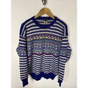 Vintage Descente Wool Sweater Men’s Large Blue‎ White Striped Knit Ski Hong Kong